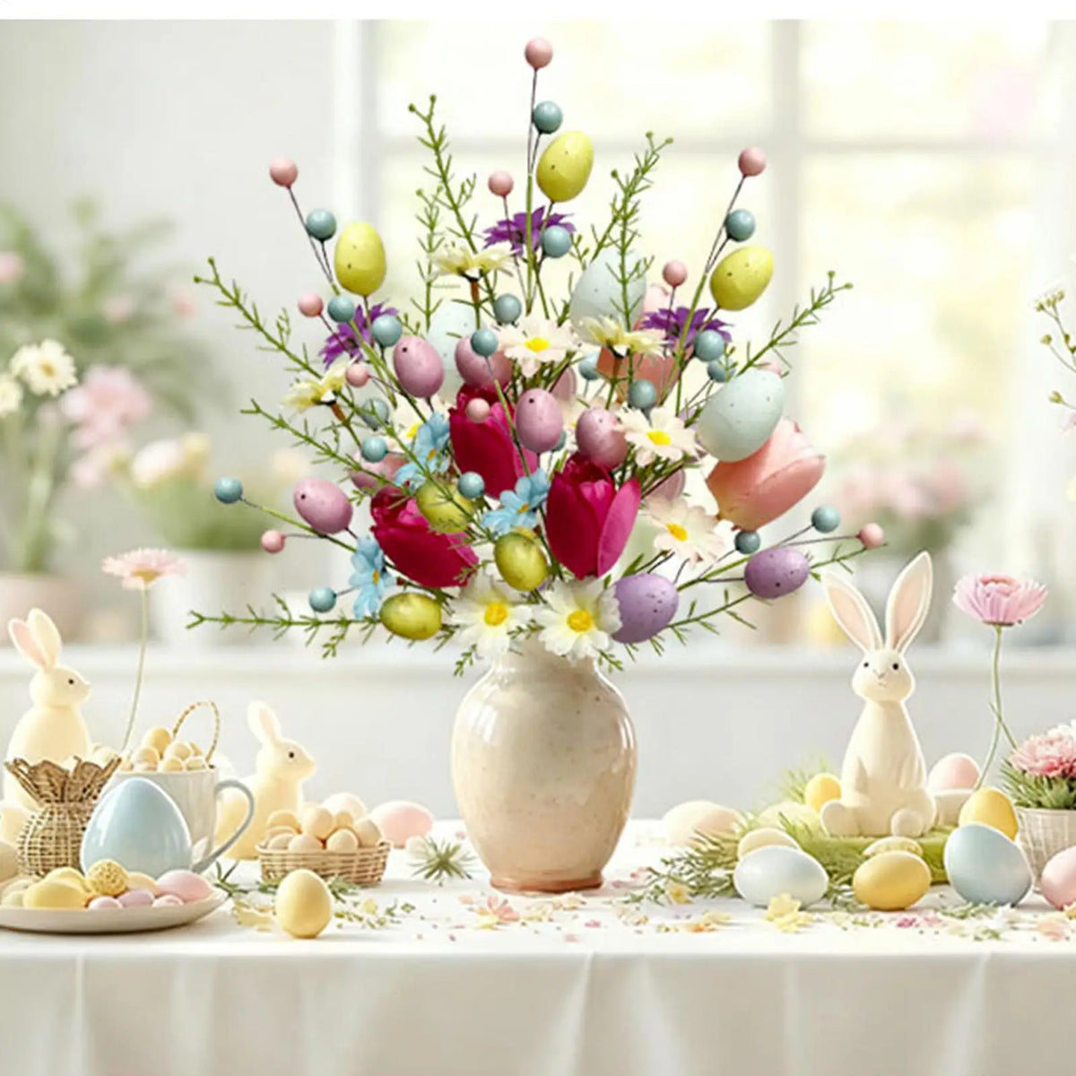 Easter Egg Picks Artificial Floral Spring Stems Vase Filler Artificial Floral Pick PLUSH