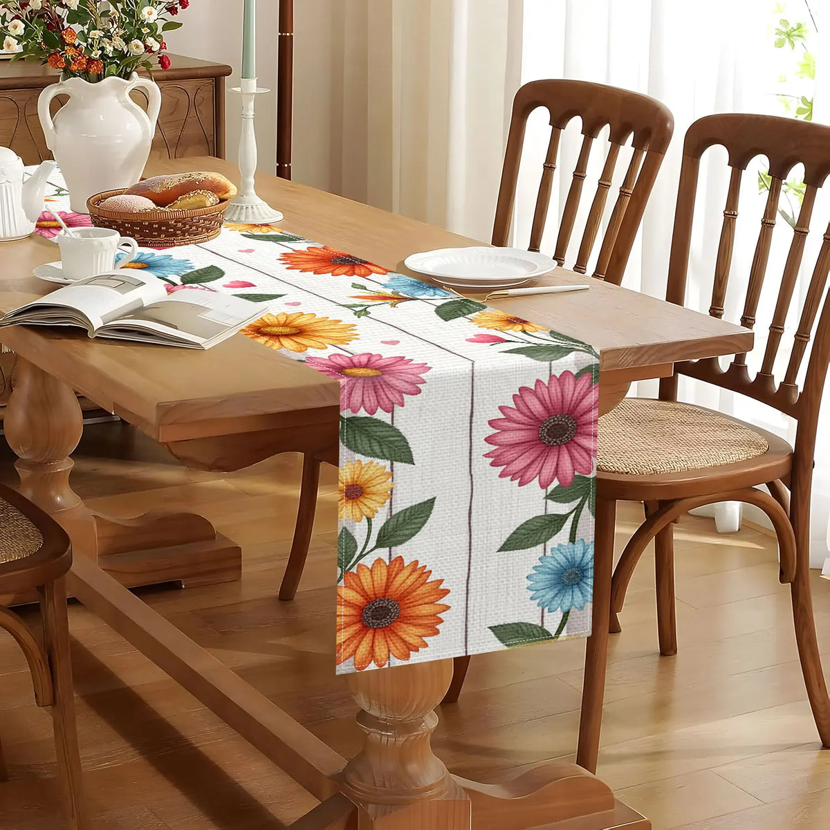 Spring Floral Table Runner – Yellow Pink Blue Floral Print Floral Table Runner PLUSH