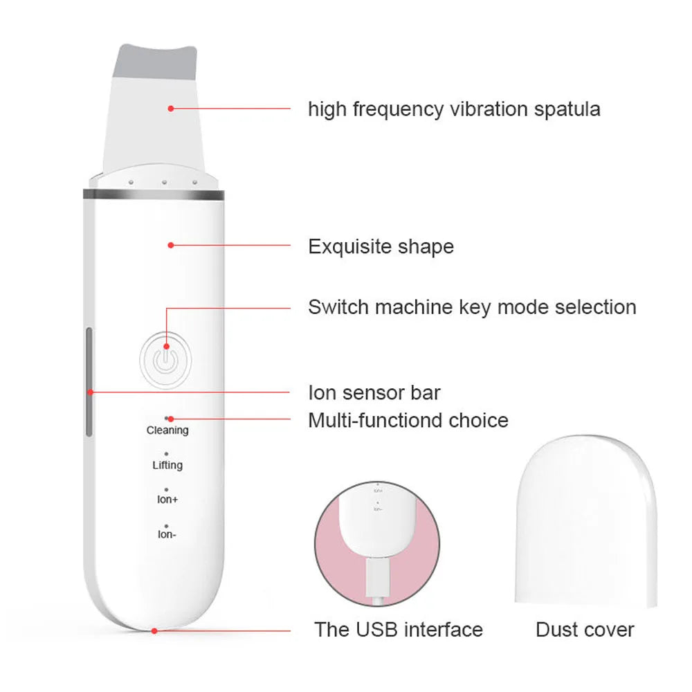 Ultrasonic Skin Scrubber Face Spatula – 4-Mode Facial Tool Facial Cleansing Device PLUSH