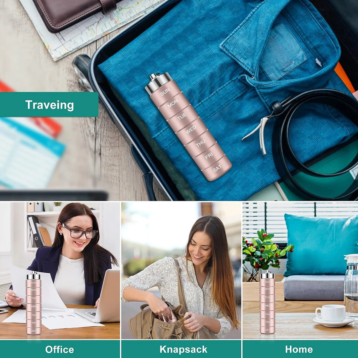 Metal Weekly Pill Organizer – Waterproof Travel Pill Case Pill Organizer PLUSH