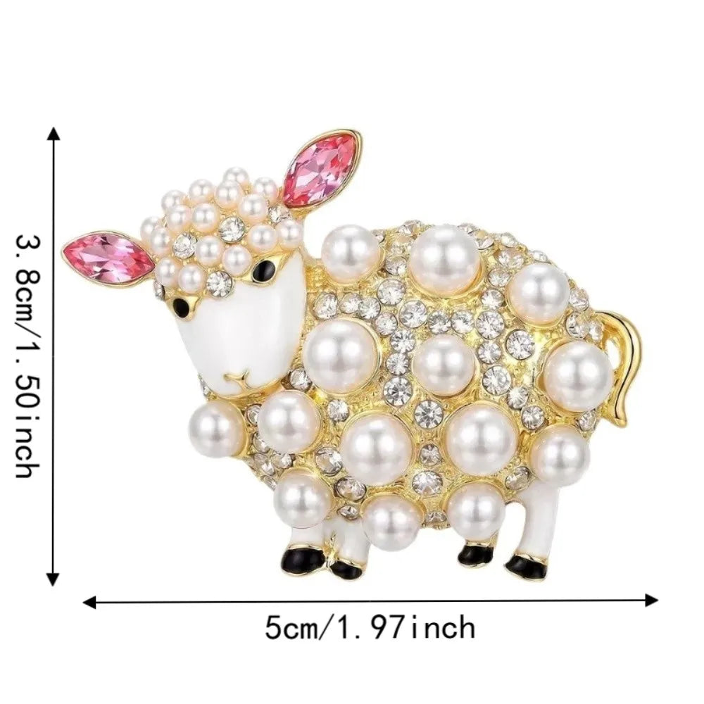 Sheep Brooch Pin – Imitation Pearl & Rhinestone Animal Pin Animal Brooch Pin PLUSH