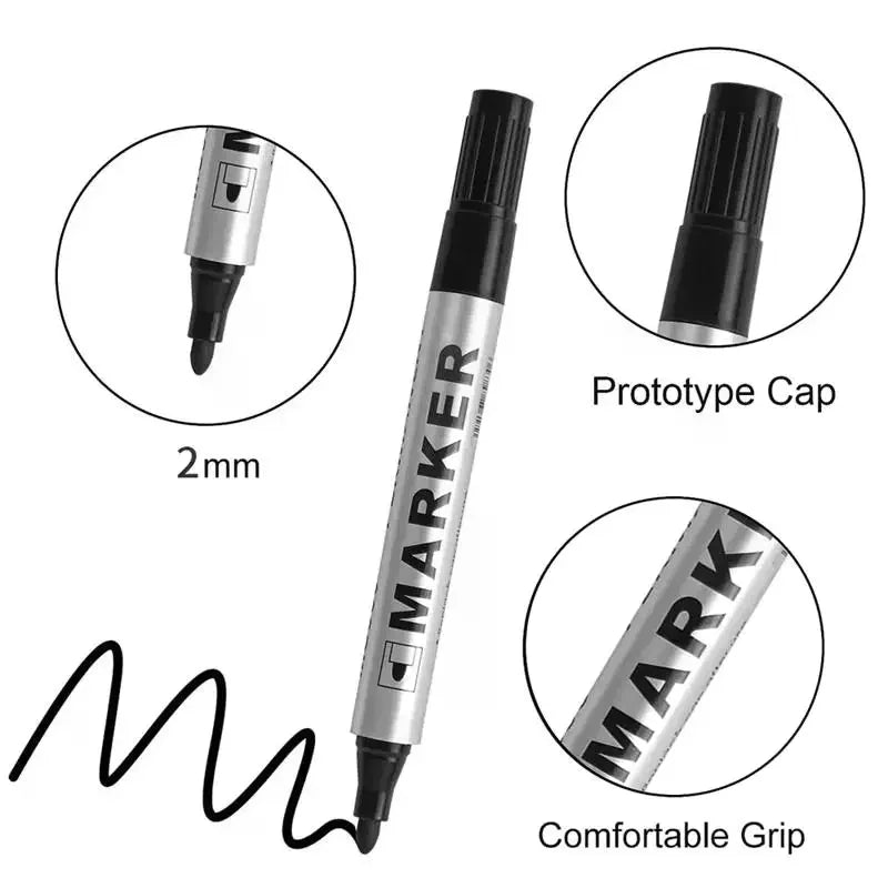 5pcs Permanent Paint Markers 2mm Waterproof Oil-Based Black Pens Permanent Marker Set PLUSH