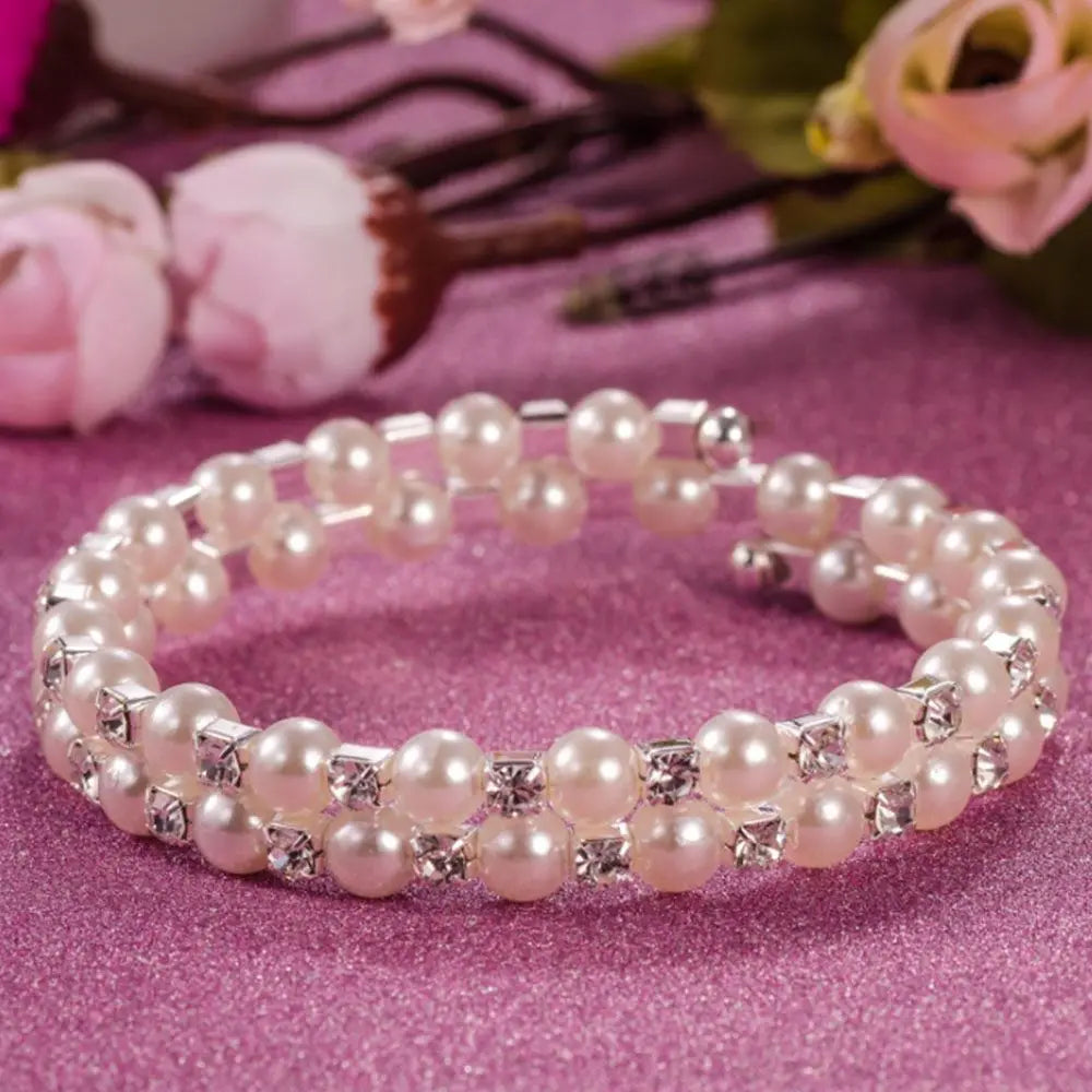 Multilayer Pearl Rhinestone Beaded Bangle Bracelet for Women Beaded Bangle Bracelet PLUSH C