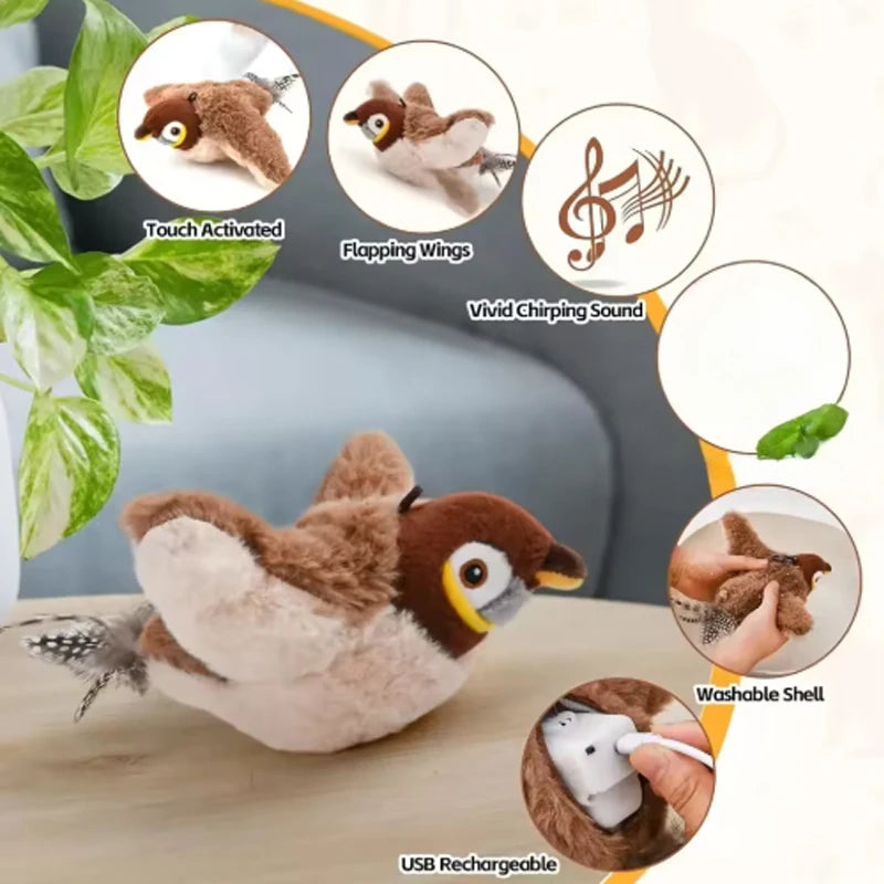 Interactive Chirping Flapping Bird Plush Toy for Cats & Dogs Interactive Pet Toy PLUSH