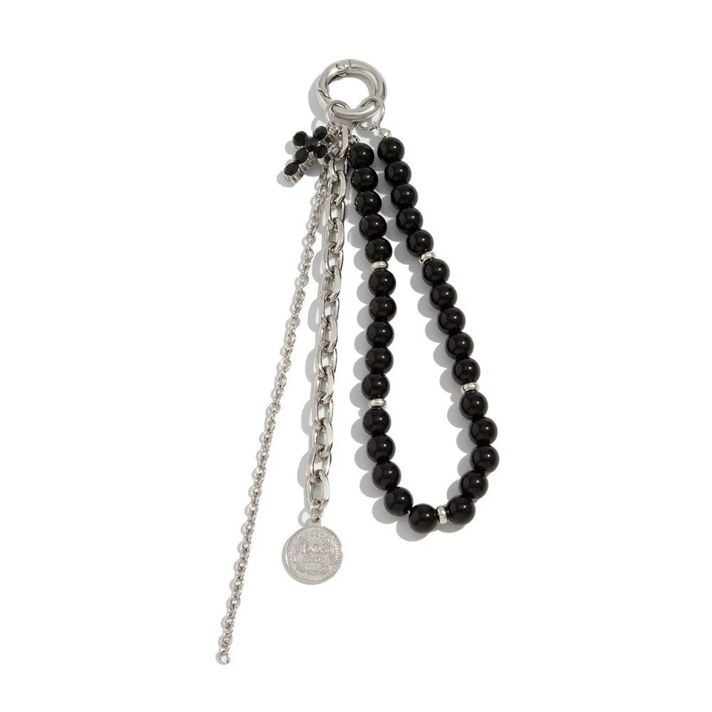 Pearl Beaded Heart Keychain Silver Tassel Star Rivet Bag Charm Fashion Keychain Charm PLUSH Style B