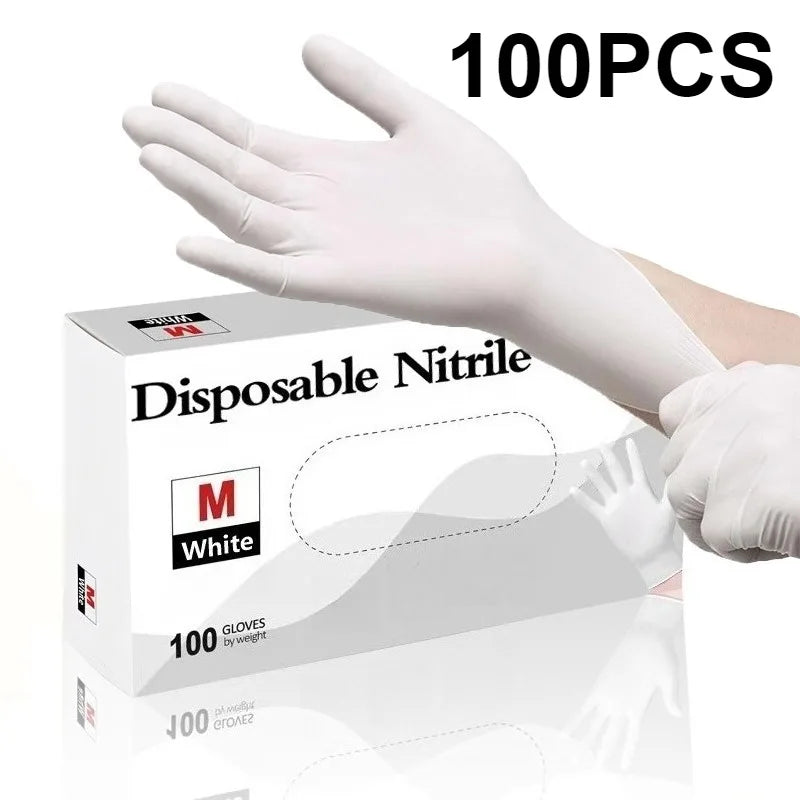 White Nitrile Disposable Gloves 10–100pcs | Kitchen Garden Disposable Nitrile Gloves PLUSH