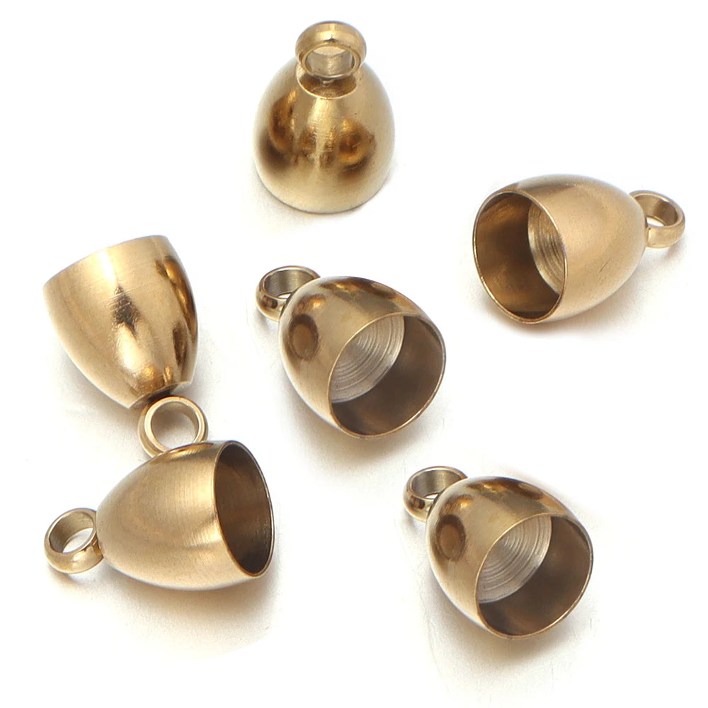 Stainless Steel Cord End Caps with Loop – 6pcs Jewelry Making Jewelry End Caps PLUSH Gold 7X10.5mm