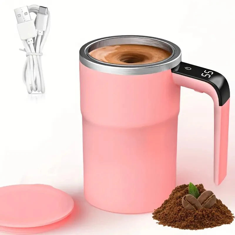 Rechargeable Electric Self-Stirring Coffee Mug – Stainless Steel Electric Stirring Mug PLUSH Pink 400-600ml