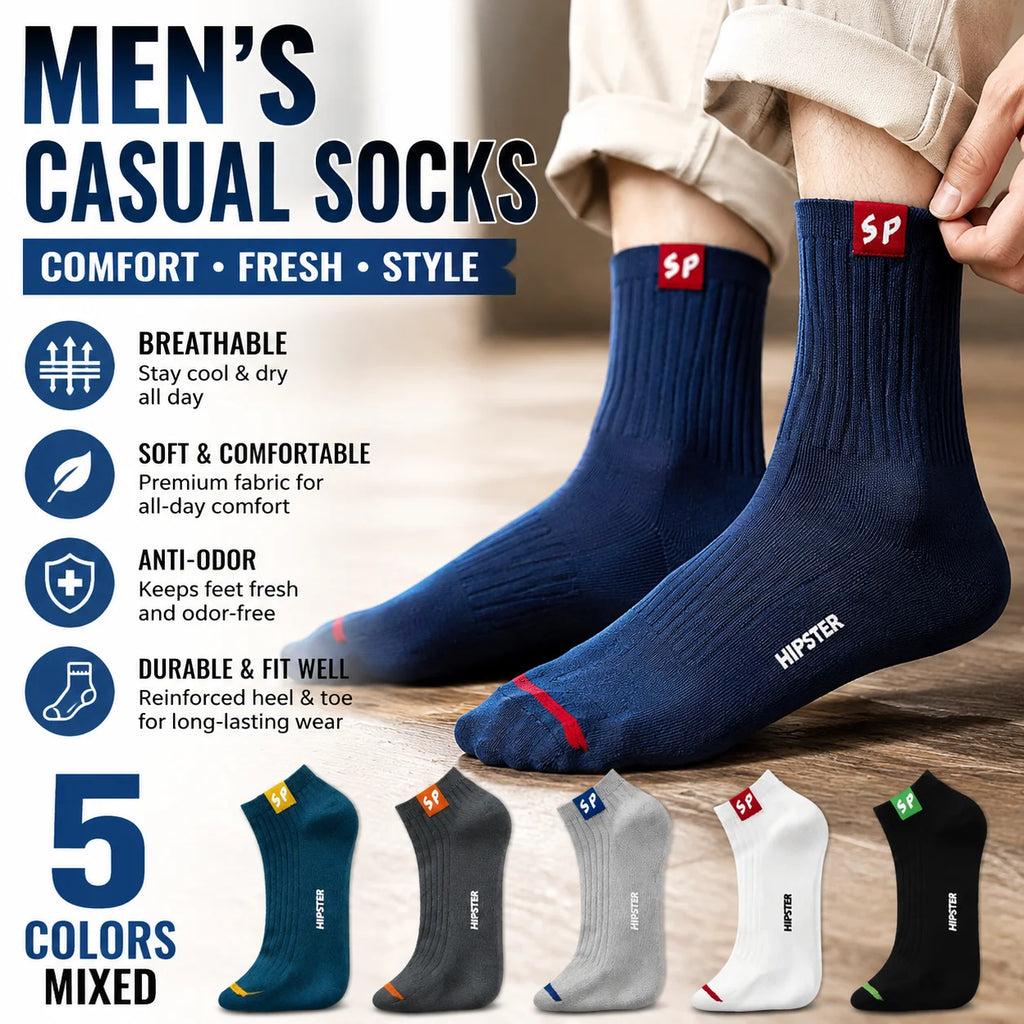 Men's Breathable Microfiber Tube Socks 5-Pack – Striped Men's Tube Socks PLUSH