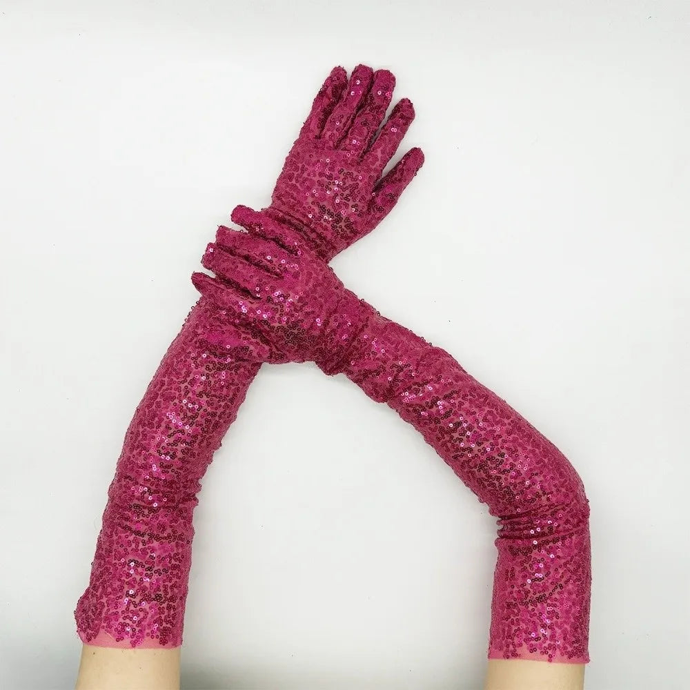 60cm Sequined Long Gloves – Sparkly Glitter Party & Wedding Sequined Long Gloves PLUSH