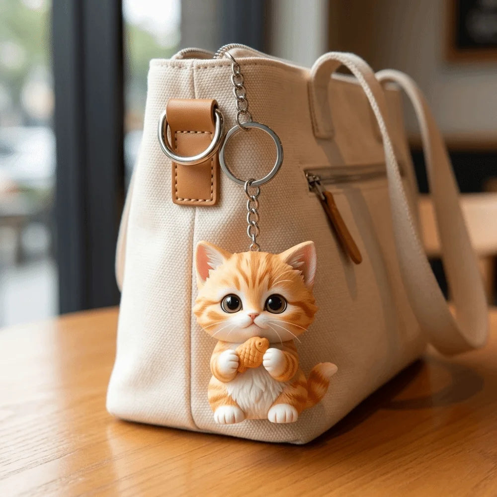 2D Flat Acrylic Cat Keychain – Cute Cartoon Bag Charm Acrylic Keychain Charm PLUSH