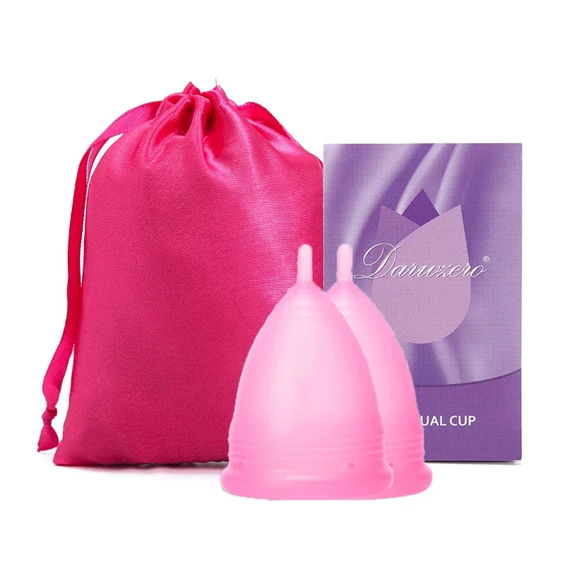 Medical Grade Silicone Menstrual Cup S & L | vive fit Menstrual Cup PLUSH 2Pcs-1Clothbag-Pink S Size