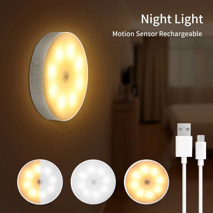 LED Motion Sensor Night Light USB Rechargeable Cabinet Lamp Motion Sensor Light PLUSH