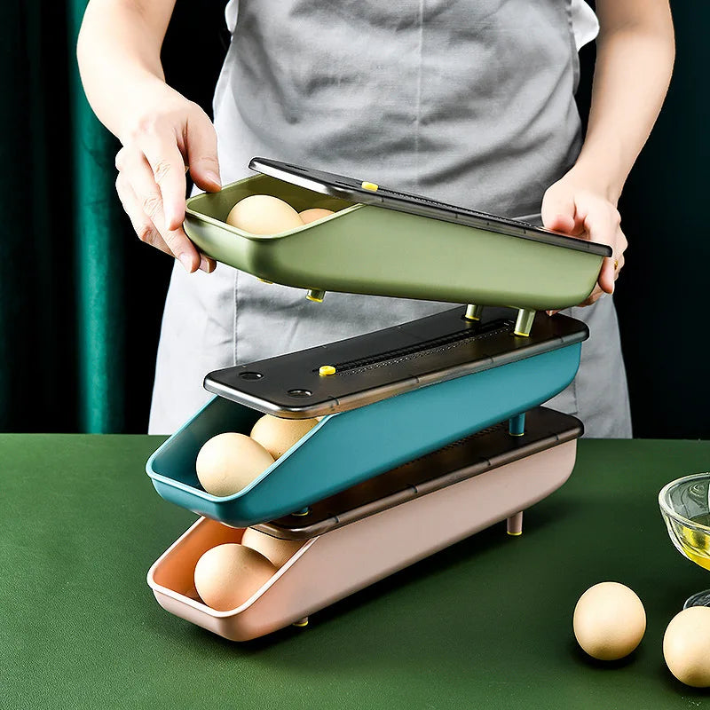 Automatic Rolling Egg Storage Box – Fridge Organizer Tray Egg Storage Organizer PLUSH