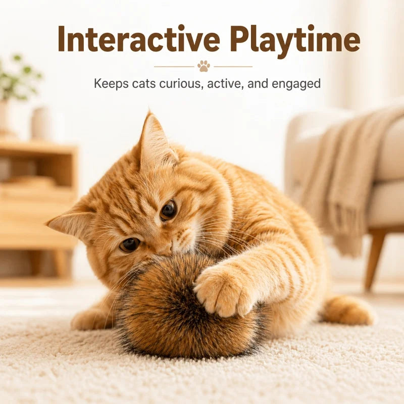 4pc Faux Rabbit Fur Cat Toy Balls – Soft Plush Interactive Set Cat Toy Set PLUSH