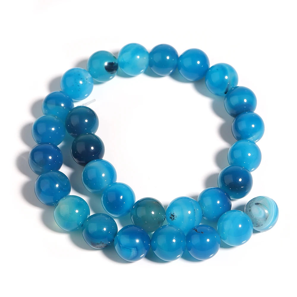 Blue Stripe Agate Round Beads 4–14mm | Natural Stone Spacer Beads Natural Stone Beads PLUSH 14mm 27pcs