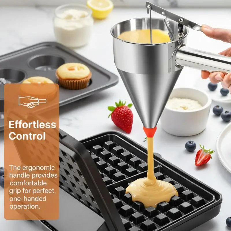 1200ml Stainless Steel Batter Dispenser with Rack & Nozzles Batter Funnel Dispenser PLUSH