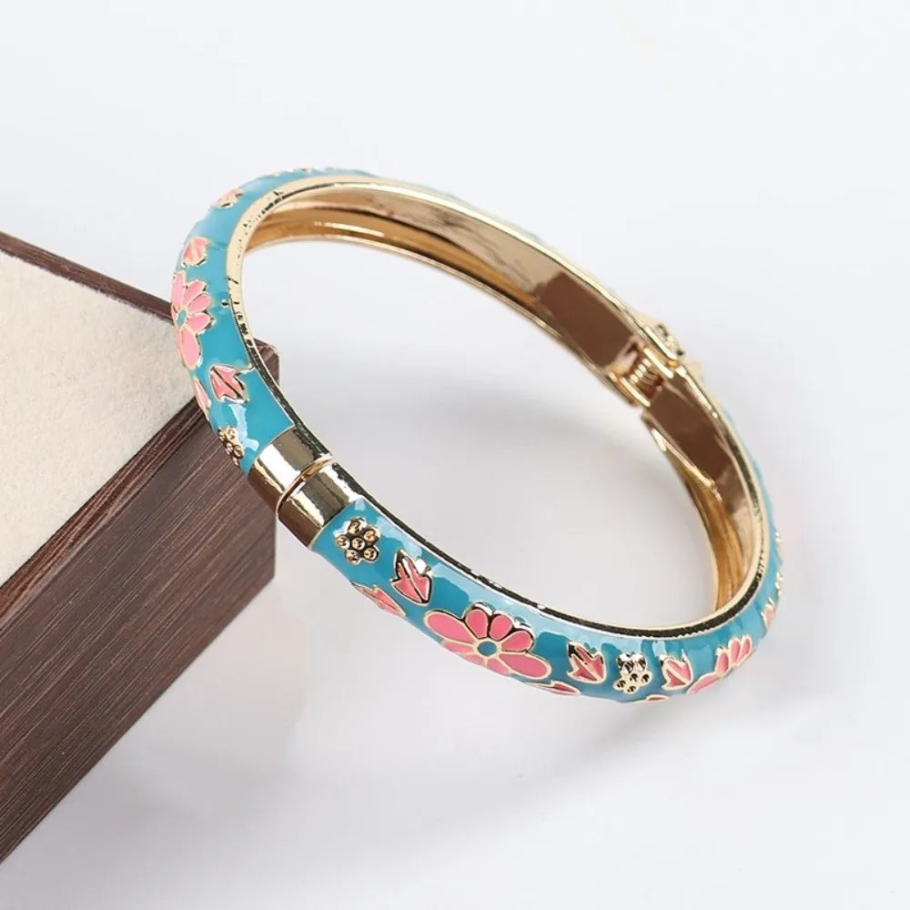 Vintage Cloisonne Enamel Floral Cuff Bangle | Women's Bracelet Enamel Cuff Bangle PLUSH Style 7