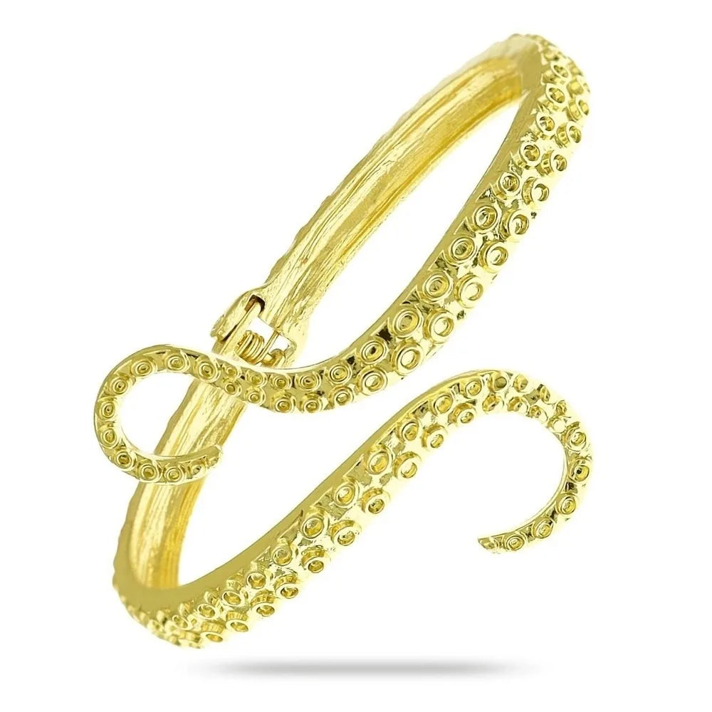 Vintage Octopus Gothic Hinged Cuff Bracelet – Gold & Silver Gothic Cuff Bracelet PLUSH Gold