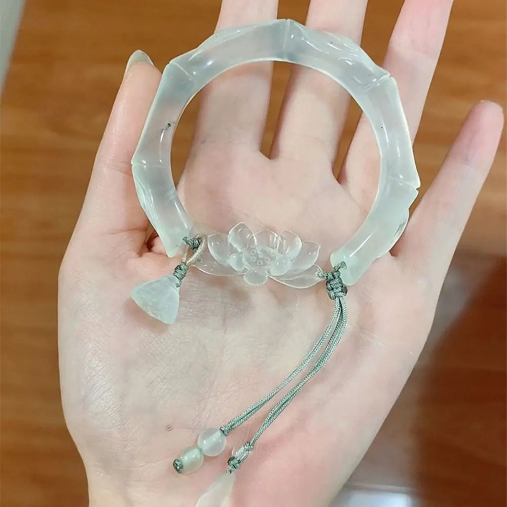 Lotus Bracelet Chinese Style Resin Bangle 58mm Moonlight White Resin Bangle Bracelet PLUSH