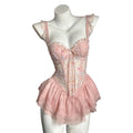 Lace Nightdress with Chest Pad – Sleeveless Women's Nightgown Lace Nightgown PLUSH Pink L