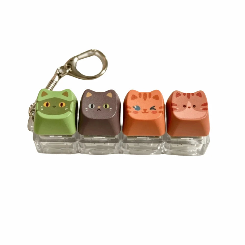 Cute Cat Keycap Keychain – Fidget Clicker Button Keychain Novelty Keychain PLUSH 4 key -Style F-