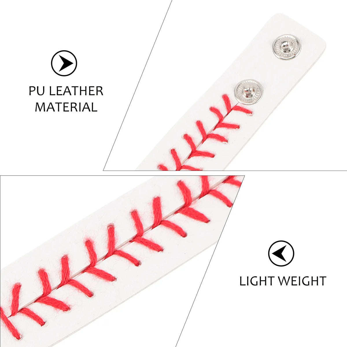 Baseball Braided PU Leather Snap Bracelets 2-Pack Wristbands Braided Snap Bracelet PLUSH