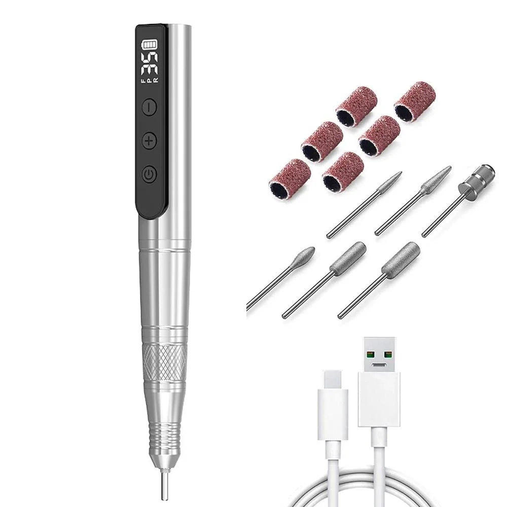 Cordless Nail Drill 35,000 RPM Rechargeable Electric Nail File Electric Nail Drill PLUSH Silver