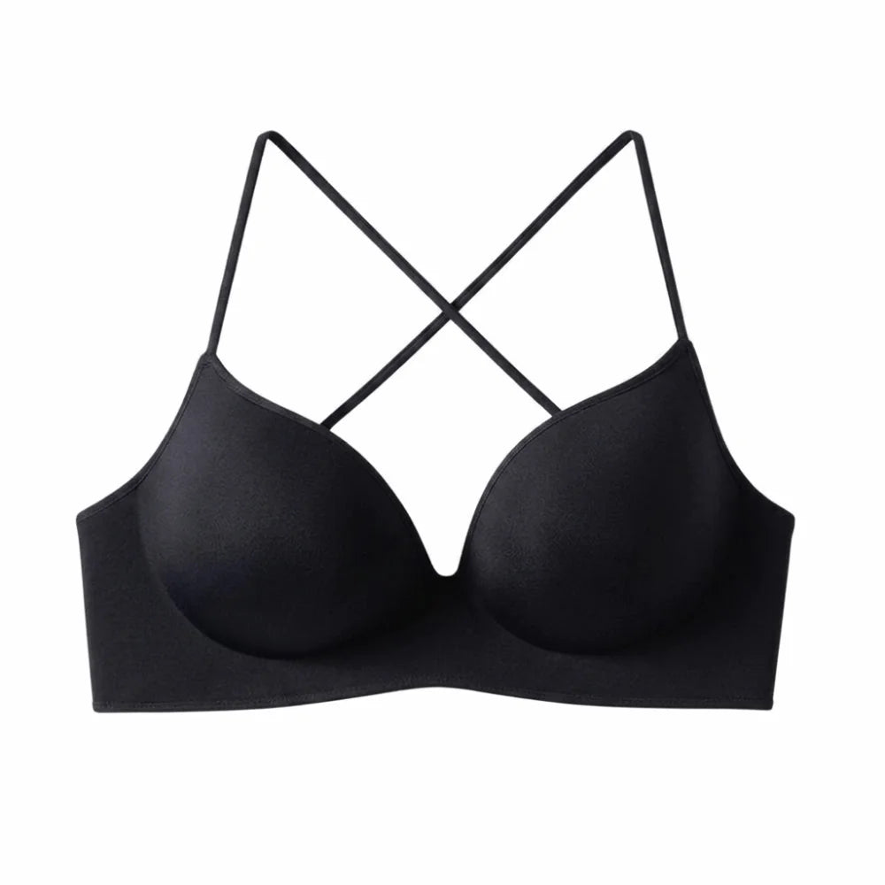 Women's 3/4 Cup Padded Push-Up Bra – Wire-Free Seamless Padded Push-Up Bra PLUSH Black XS