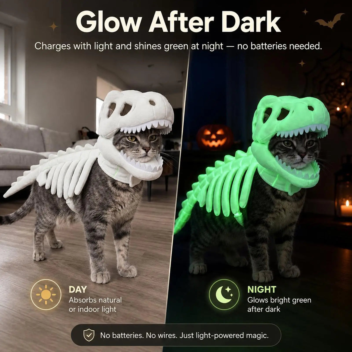 Glowing Dinosaur Skeleton Costume for Cats & Small Dogs Pet Costume PLUSH