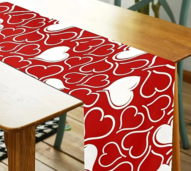 Valentine's Day Red Heart Tablecloth | Polyester Table Runner Table Runner PLUSH