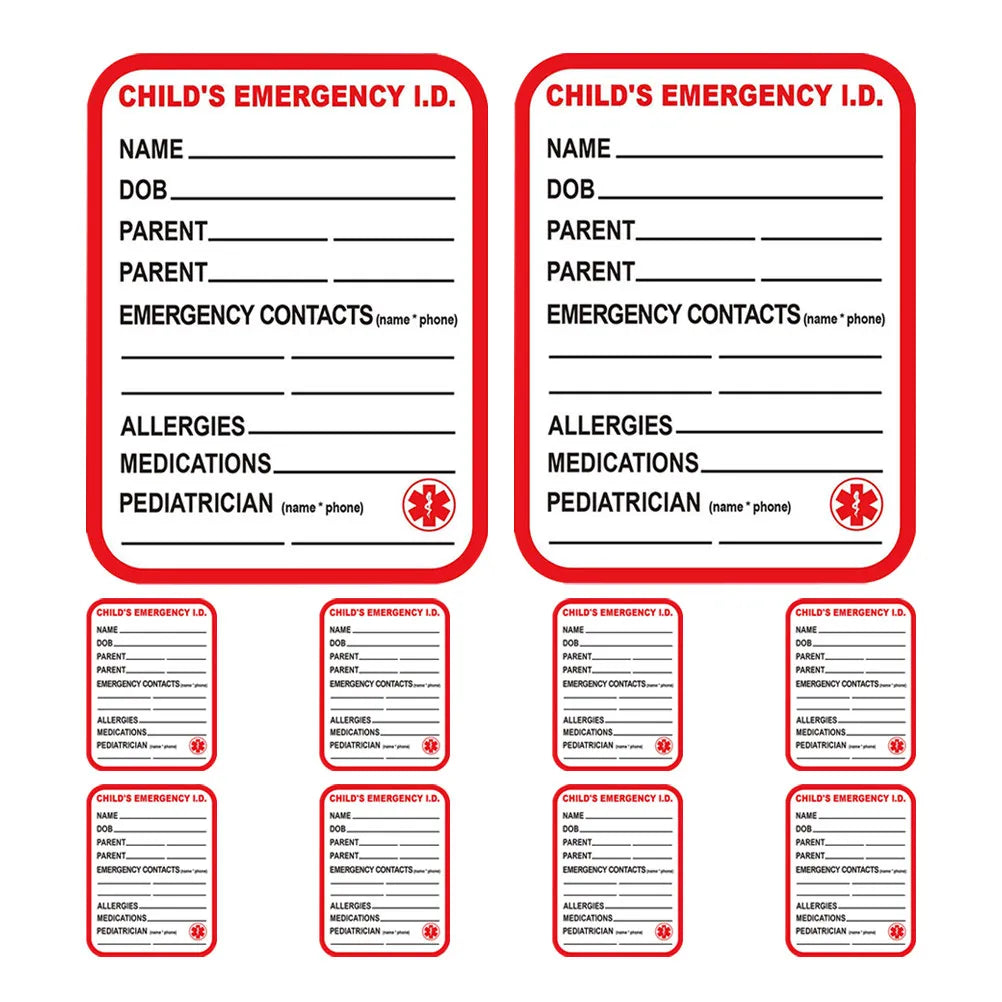 Emergency ID Safety Stickers 10-Pack | Car Seat & Stroller Labels Child Safety Labels PLUSH