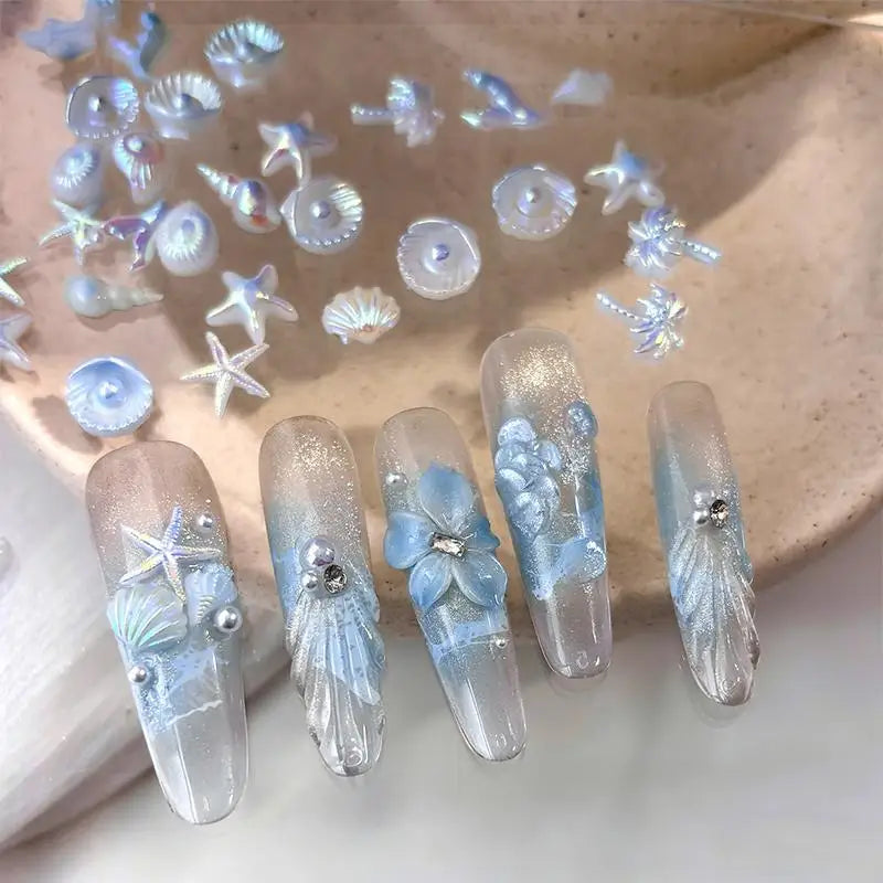50pcs Mermaid Tail Ocean Nail Charms – Aurora DIY Manicure Nail Art Charms PLUSH