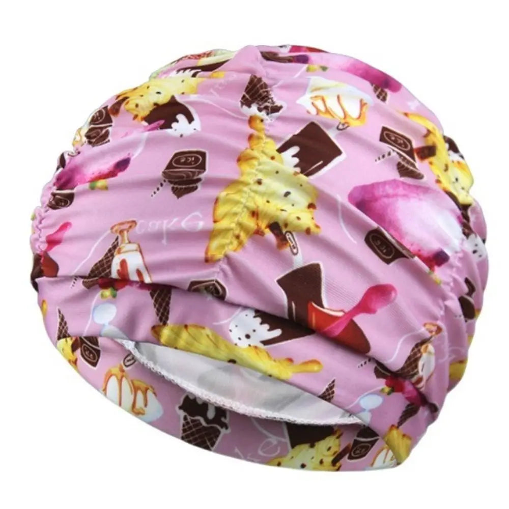 Printed Fabric Oversized Swimming Cap – Quick Dry, Free Size Swim Cap PLUSH pink ice cream