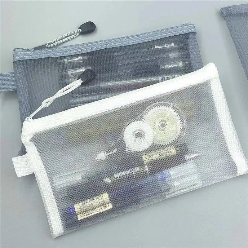 3-Pack Transparent Mesh Pencil Cases Large Capacity Nylon Zip Mesh Pencil Case PLUSH