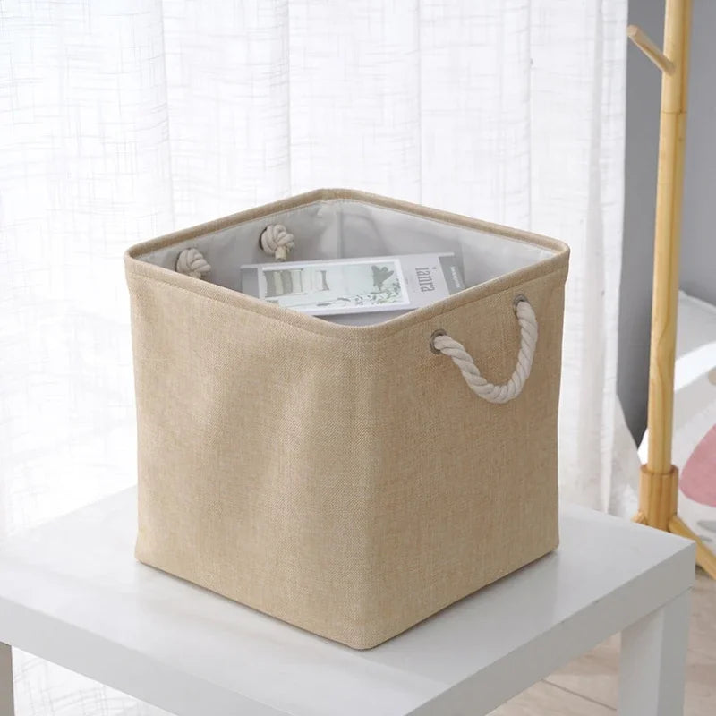 Modern Minimalist Linen Storage Basket | Square Foldable 33cm Linen Storage Basket PLUSH