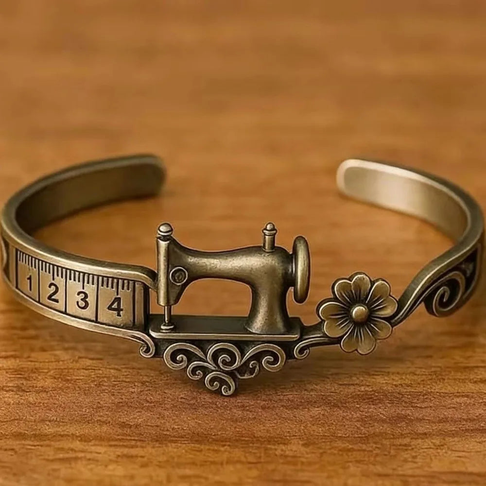 Sewing Machine Cuff Bracelet & Ring – Vintage Bronze Alloy Fashion Cuff Bracelet PLUSH Bracelet