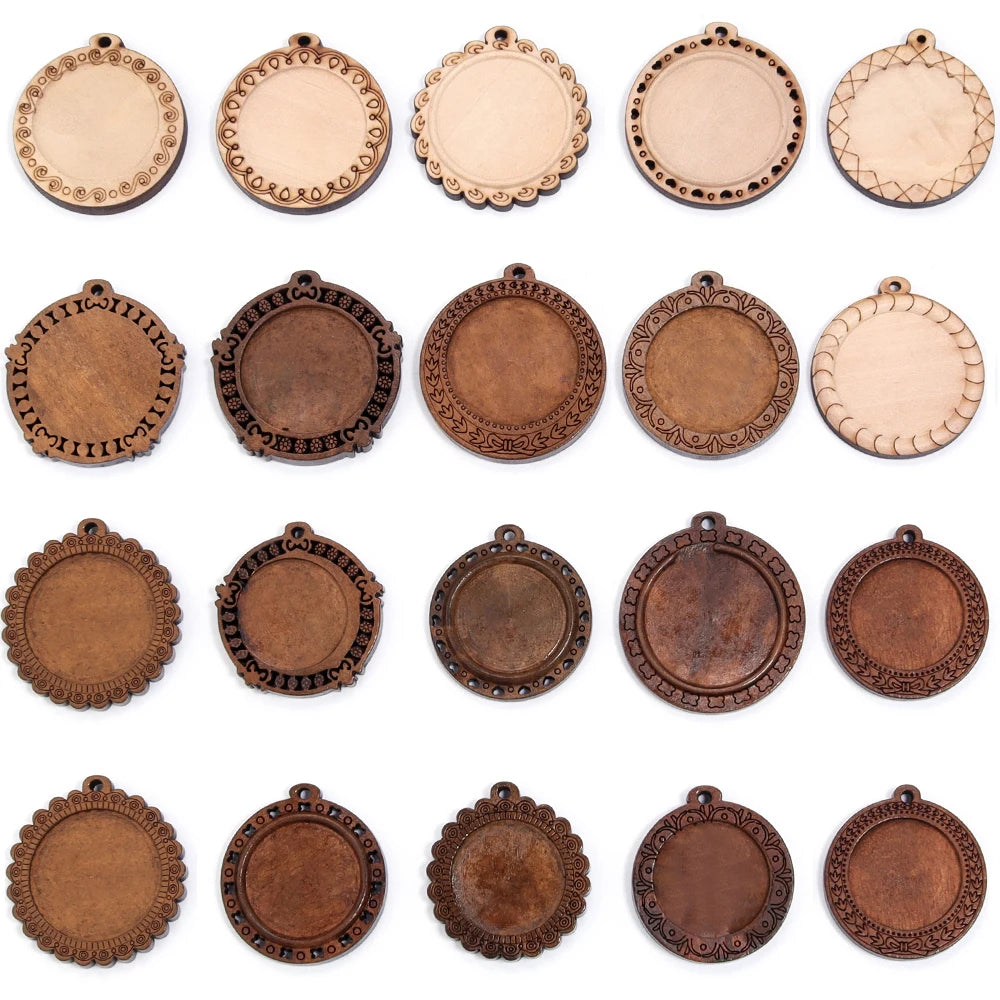 5pcs Round Wood Cabochon Pendant Trays 25/30mm – DIY Jewelry Pendant Base Tray PLUSH