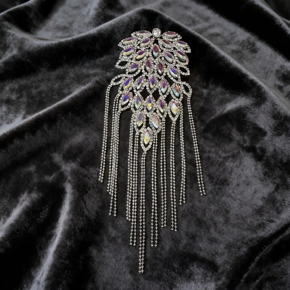 Vintage Peacock Tassel Epaulette Rhinestone Shoulder Brooch Shoulder Epaulette Brooch PLUSH Style A