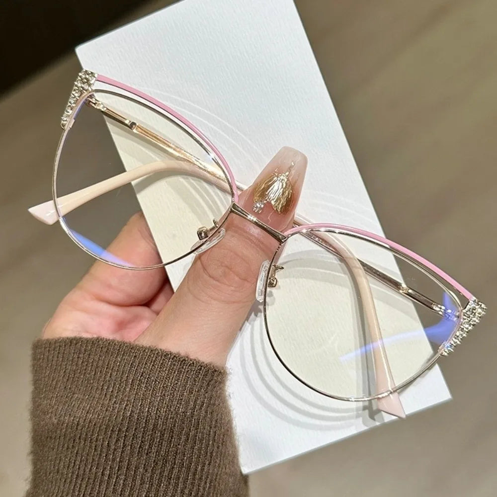 Rhinestone Blue Light Blocking Glasses – Square Frame Unisex Blue Light Glasses PLUSH Pink