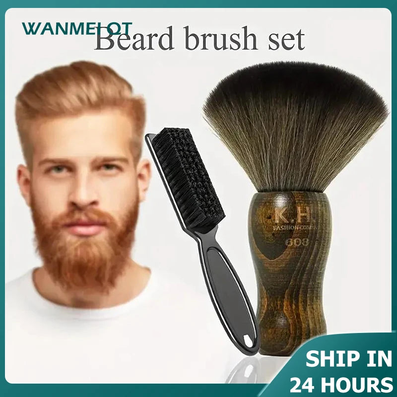 2-Pack Barber Neck Brush – Nylon Bristle Wooden Handle Barber Neck Brush PLUSH