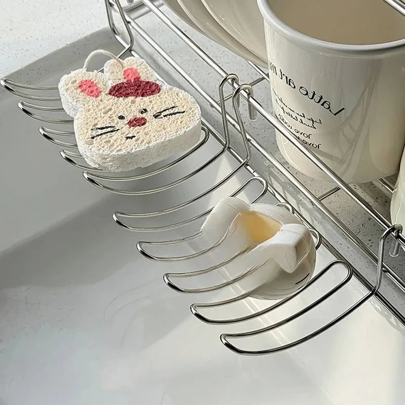 Stainless Steel Hanging Drain Basket & Expandable Storage Rack Drain Storage Basket PLUSH