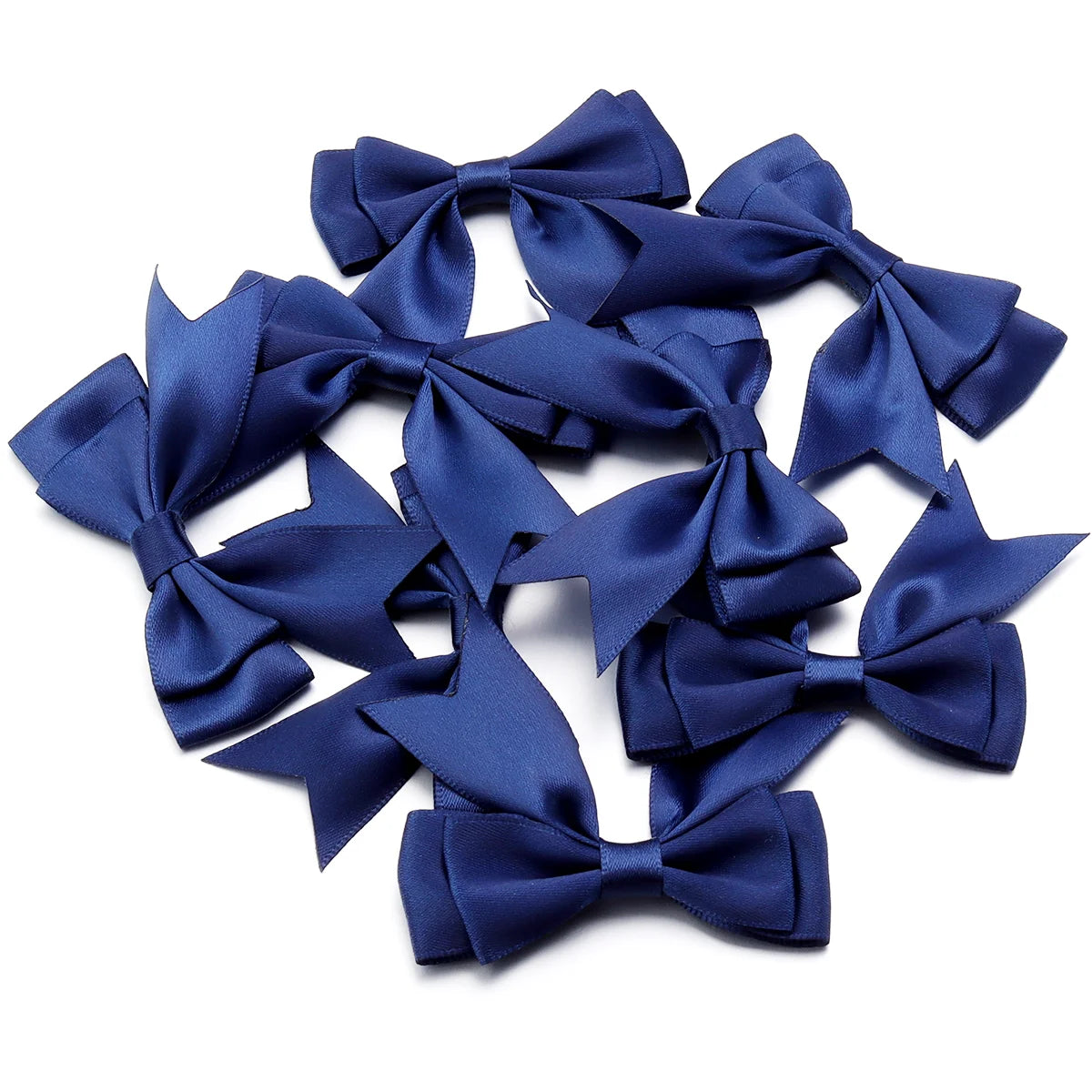 10pcs Satin Ribbon Bows – Colorful Double Layer DIY Bowknot Ribbon Bow Embellishment PLUSH Dark Blue 6cmx7cm