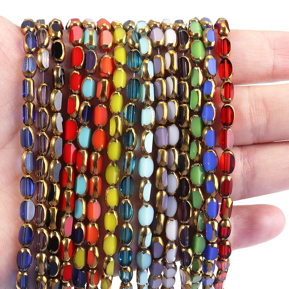 Faceted Oval Rice Crystal Glass Beads Gold Rim ~45pcs DIY Crystal Glass Beads PLUSH
