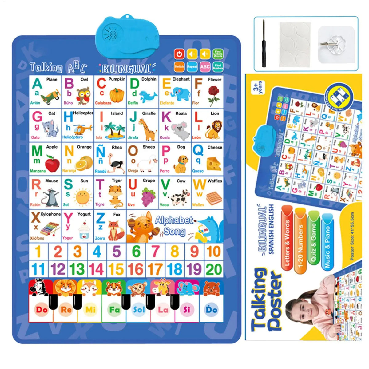 Bilingual Talking Wall Chart | English & Spanish Kids Toy Educational Learning Toy PLUSH