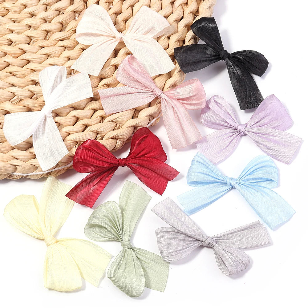 10pcs Pleated Satin Ribbon Bows – DIY Wedding & Hair Decor Ribbon Bow Embellishments PLUSH