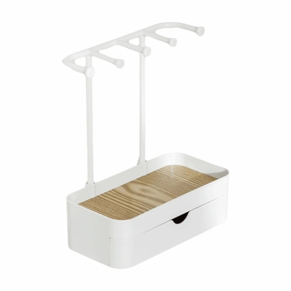 Vintage Wood Jewelry Organizer – Double Layer Display Rack Jewelry Organizer Rack PLUSH White
