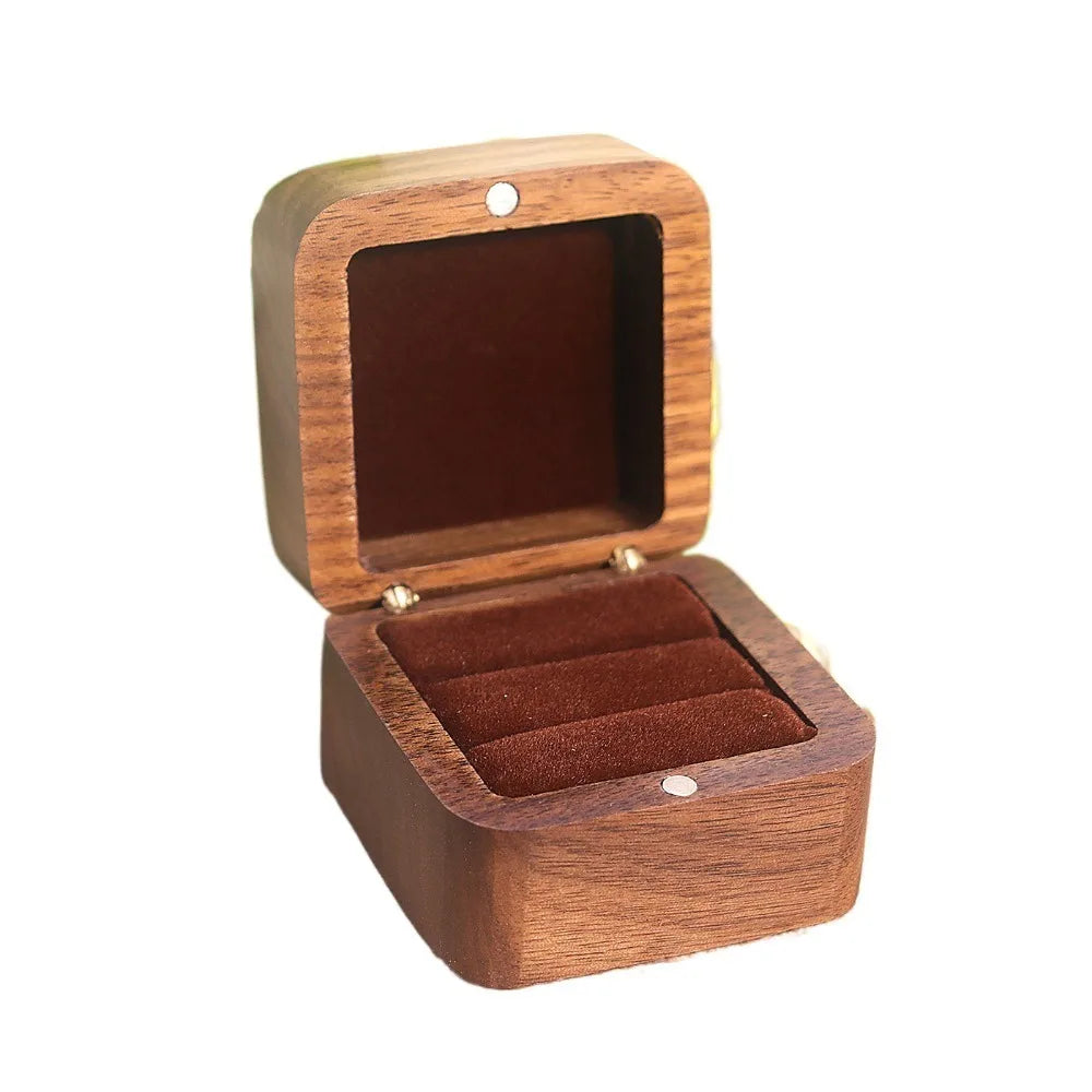Wood Ring Box 1/2 Slot Square Jewelry Display Case for Weddings Ring Display Box PLUSH Coffee Double Ring
