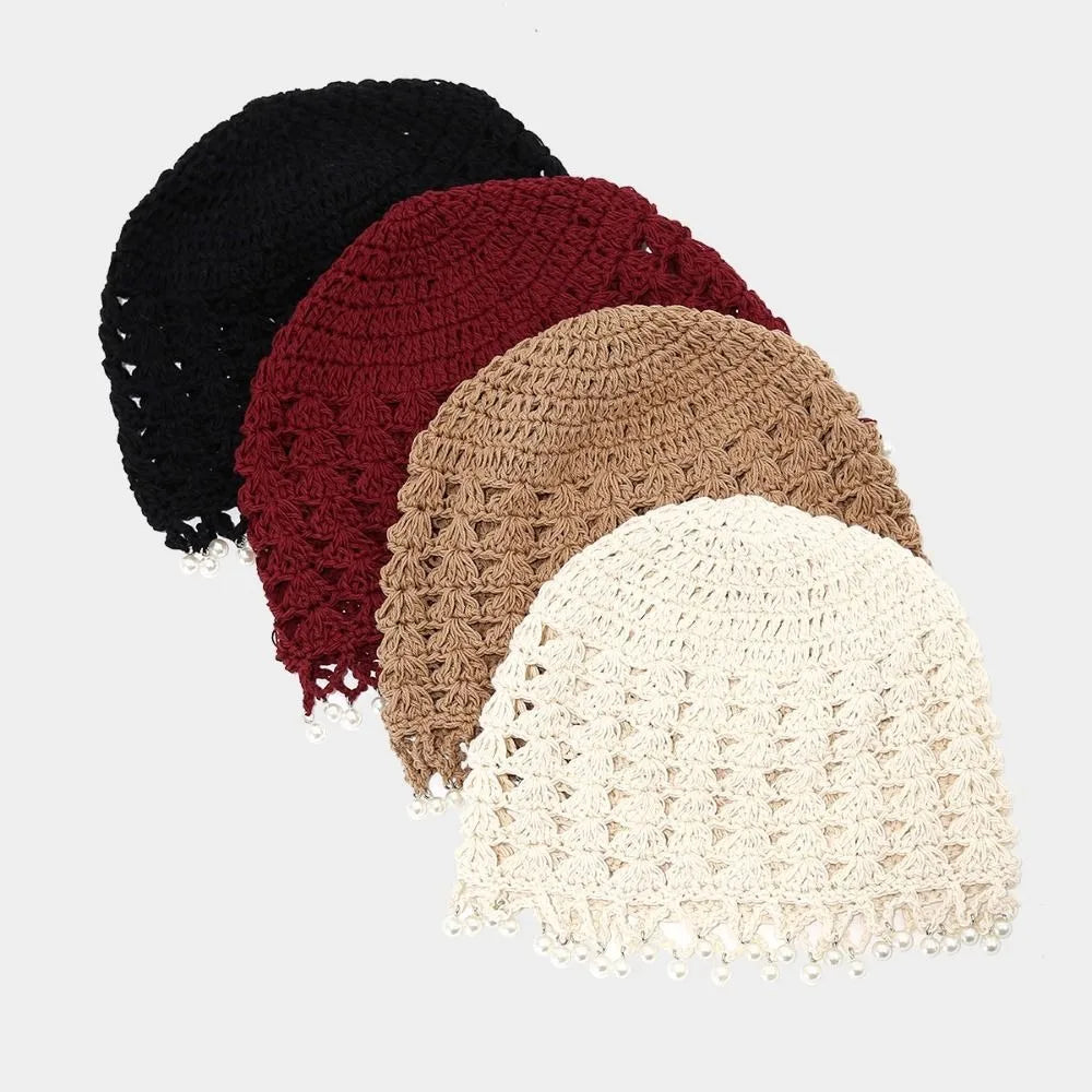 Bohemian Crochet Knitted Hat with Beads & Tassels Crochet Knitted Hat PLUSH