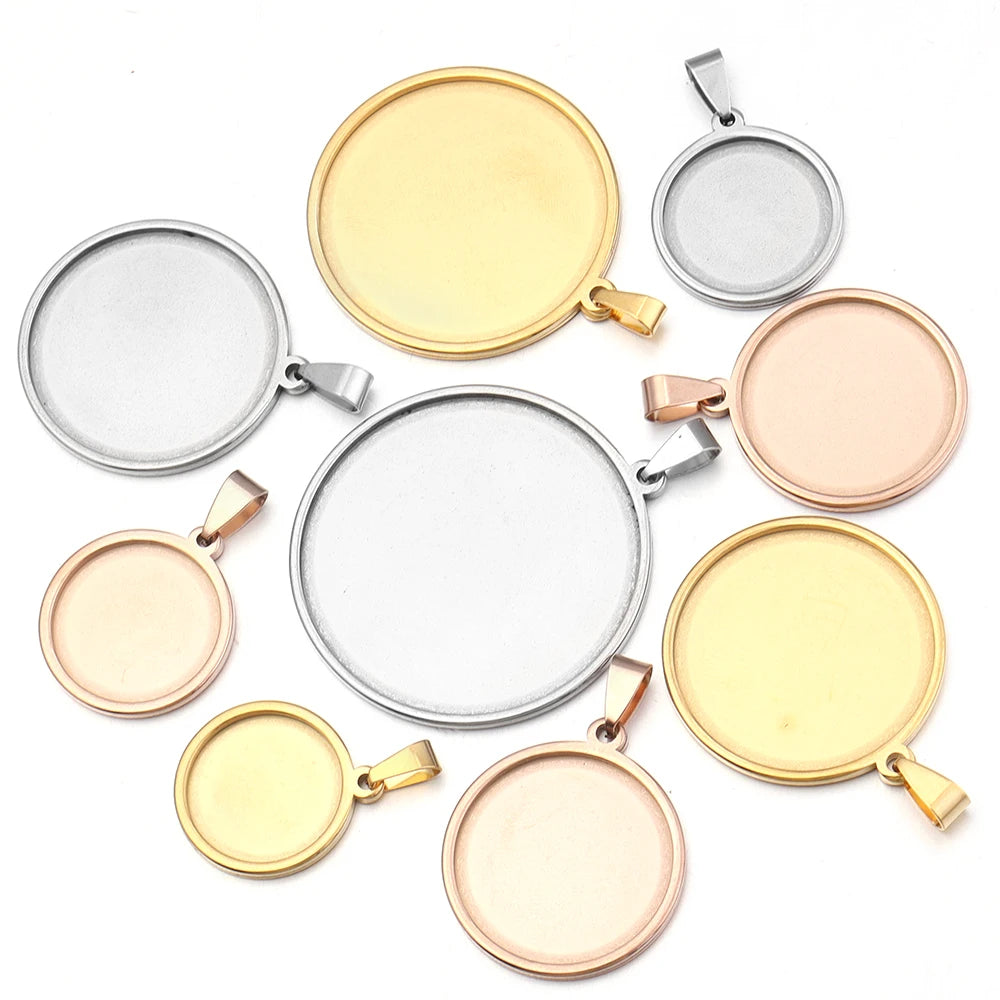 5pcs Stainless Steel Round Blank Pendant Tray Base DIY Jewelry Jewelry Pendant Tray PLUSH
